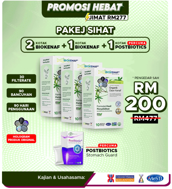 Pakej Sihat (3 Kotak Biokenaf) Free 1 PROBIOTIK